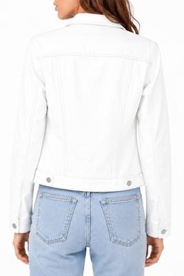 Women's white real lambskin leather trucker jacket 3