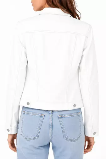 Women's white real lambskin leather trucker jacket