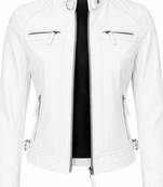 Women's white cafe racer biker lambskin leather jacket