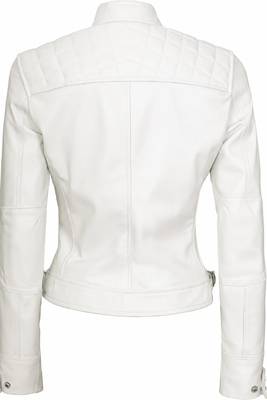 Women's white cafe racer biker lambskin leather jacket 2