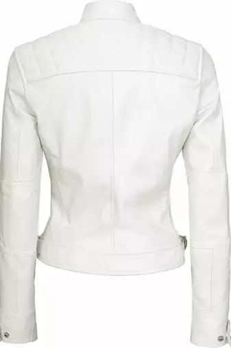 Women's white cafe racer biker lambskin leather jacket
