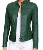 Women's green real genuine lambskin leather moto jacket