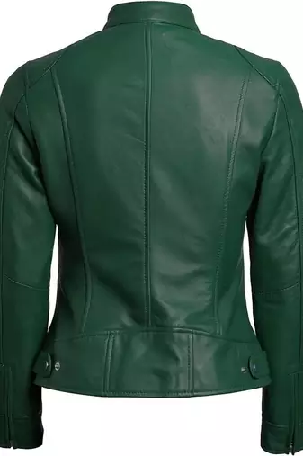Women's green real genuine lambskin leather moto jacket