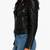 Women's black real lambskin belted biker leather jacket