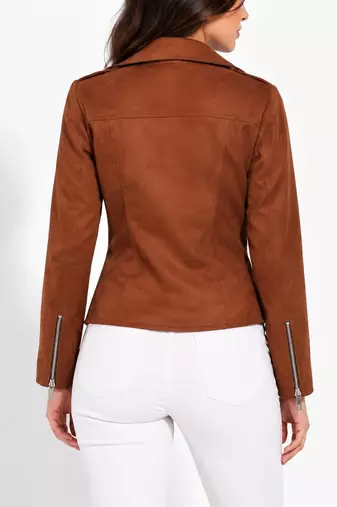 Women's brown genuine lambskin suede moto jacket