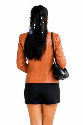 Women's tan lambskin cafe racer leather biker jacket 3