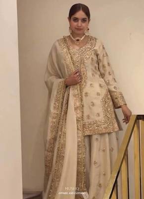 Off White Color  Embroidery And Sequence Work  Silk Blend Salwar Suit 1