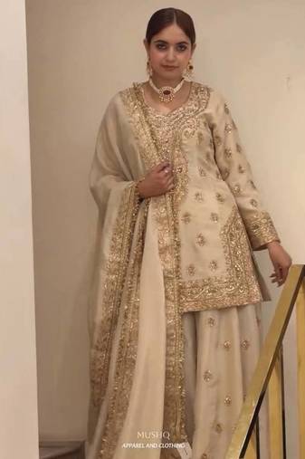 Off White Embroidery And sequin Work Silk Blend Salwar Suit