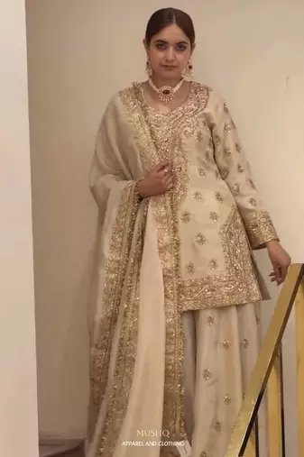Off White Color  Embroidery And Sequence Work  Silk Blend Salwar Suit