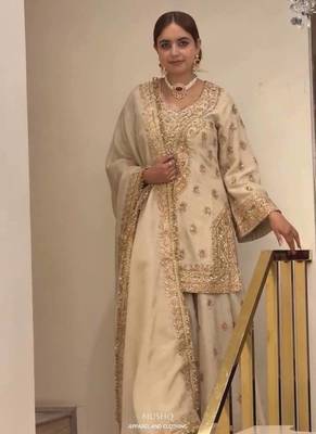 Off White Color  Embroidery And Sequence Work  Silk Blend Salwar Suit 2