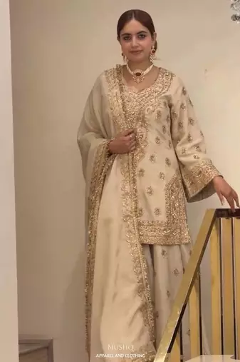 Off White Color  Embroidery And Sequence Work  Silk Blend Salwar Suit