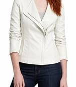 Women's white asymmetrical lambskin leather casual jacket