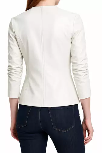 Women's white asymmetrical lambskin leather casual jacket