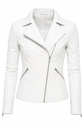 Women's white asymmetric lambskin leather biker jacket 1