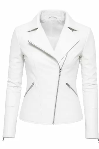 Women's white asymmetric lambskin leather biker jacket