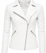 Women's white asymmetric lambskin leather biker jacket