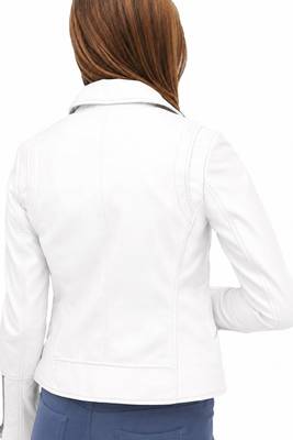 Women's white asymmetric lambskin leather biker jacket 3