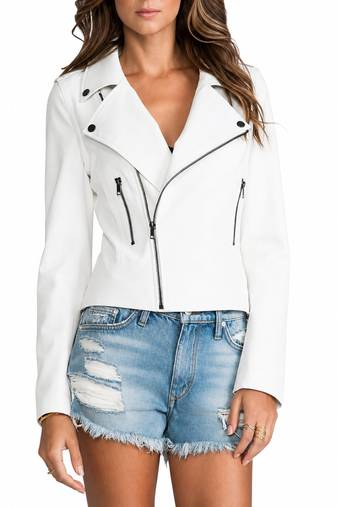Women's white real lambskin cropped moto leather jacket