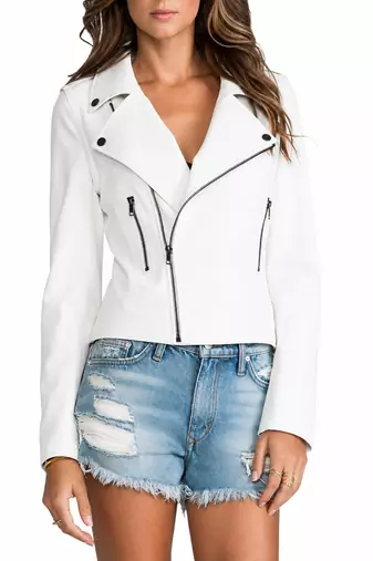Women's white real lambskin cropped moto leather jacket