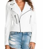 Women's white real lambskin cropped moto leather jacket