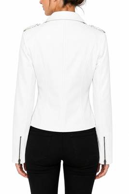 Women's white belted biker leather jacket real genuine lambskin 3
