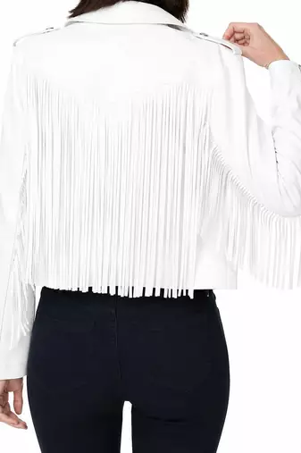 Women's white fringe style lambskin leather jacket