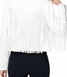 Women's white fringe style lambskin leather jacket
