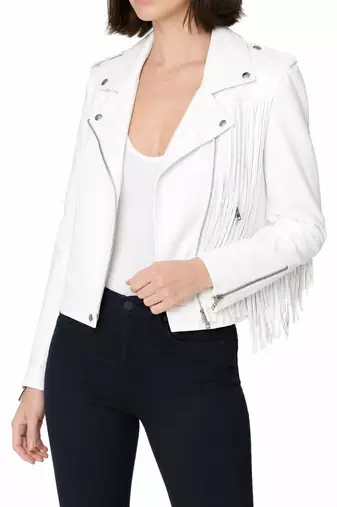 Women's white fringe style lambskin leather jacket