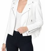 Women's white fringe style lambskin leather jacket