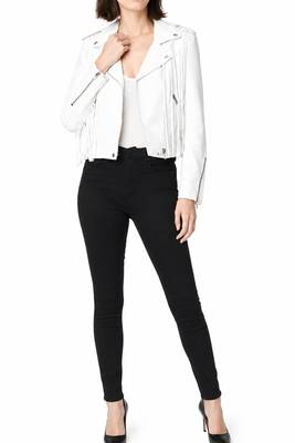 Women's white fringe style lambskin leather jacket 3