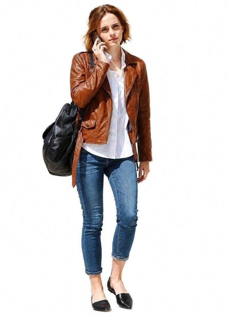 Women's brown classic real genuine lambskin leather biker jacket