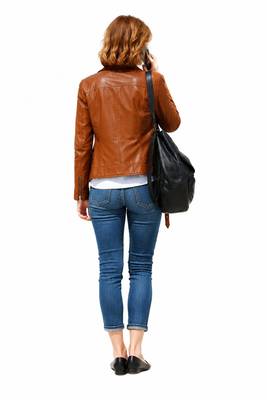 Women's brown classic real genuine lambskin leather biker jacket 2