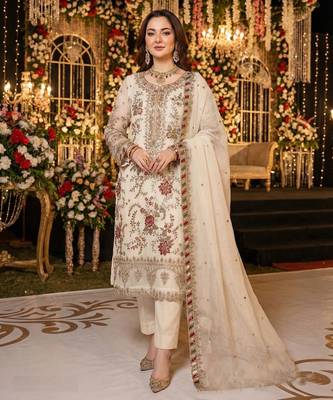 WHITE CHIFFON SALWAR SUIT COLLECTION SEMI STTICHED MATERIAL 1
