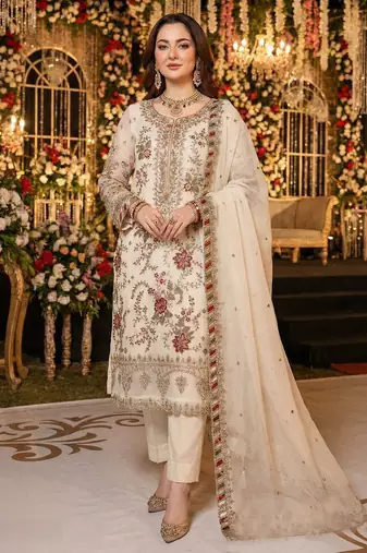 WHITE CHIFFON SALWAR SUIT COLLECTION SEMI STTICHED MATERIAL