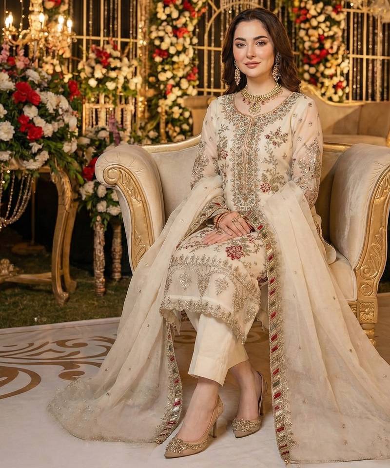 WHITE CHIFFON SALWAR SUIT COLLECTION SEMI STTICHED MATERIAL