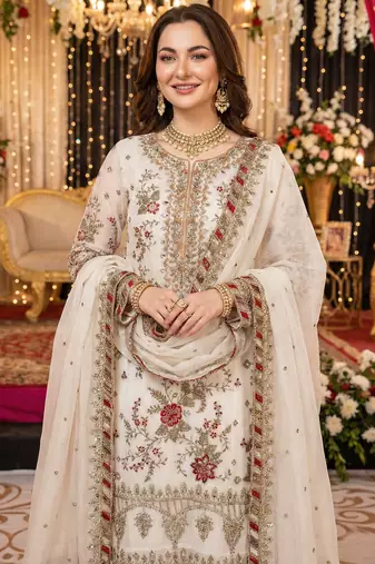 WHITE CHIFFON SALWAR SUIT COLLECTION SEMI STTICHED MATERIAL