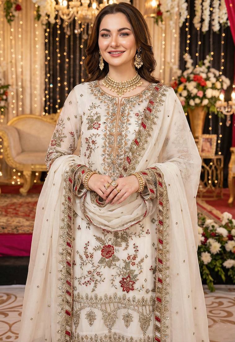 WHITE CHIFFON SALWAR SUIT COLLECTION SEMI STTICHED MATERIAL