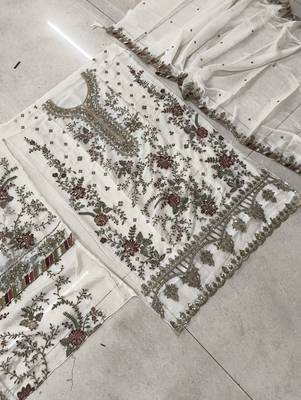 WHITE CHIFFON SALWAR SUIT COLLECTION SEMI STTICHED MATERIAL 4