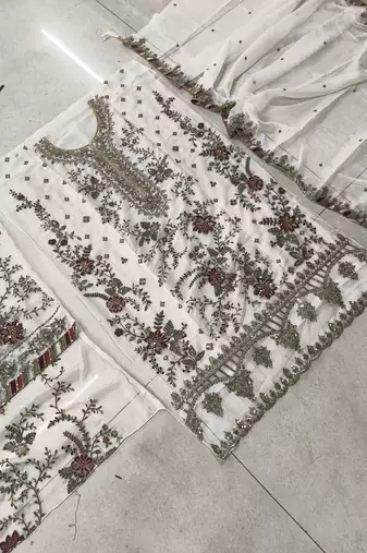 WHITE CHIFFON SALWAR SUIT COLLECTION SEMI STTICHED MATERIAL