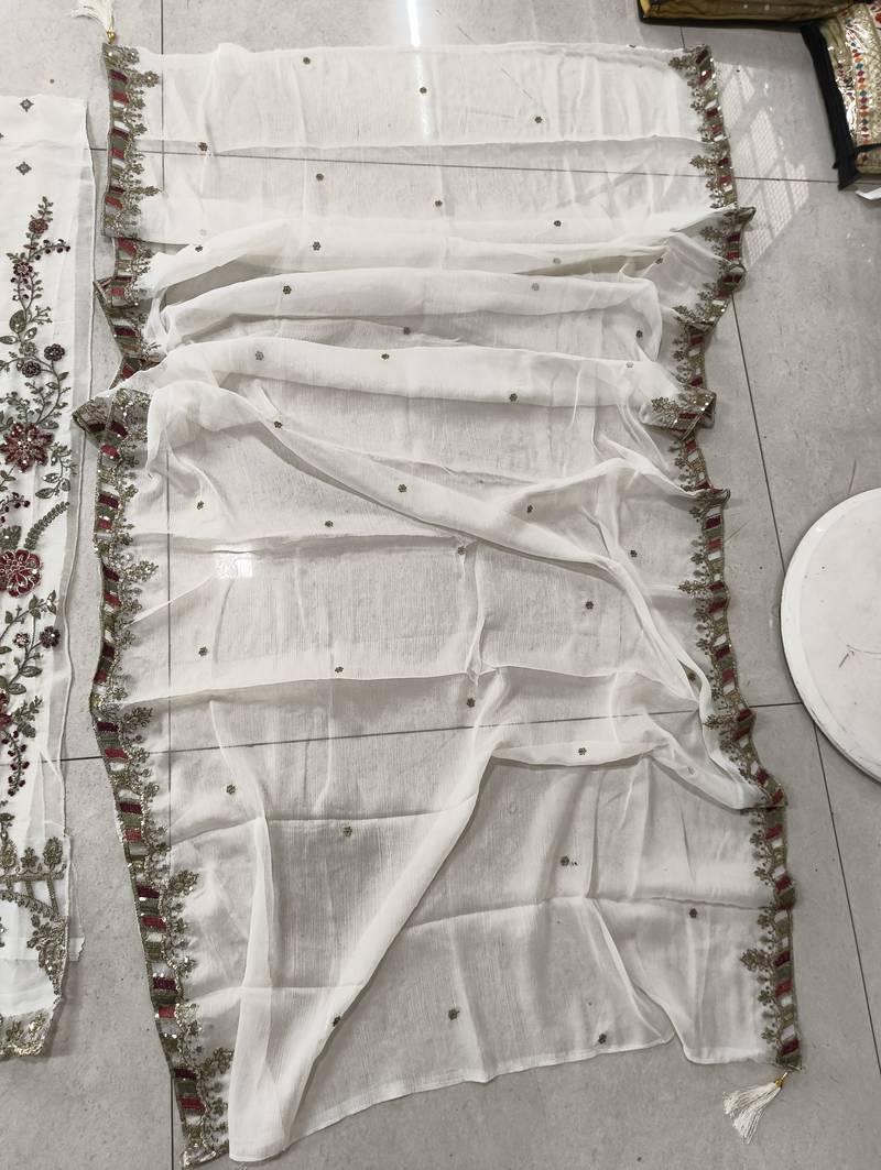 WHITE CHIFFON SALWAR SUIT COLLECTION SEMI STTICHED MATERIAL