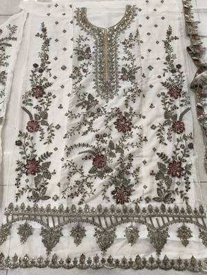 WHITE CHIFFON SALWAR SUIT COLLECTION SEMI STTICHED MATERIAL 6