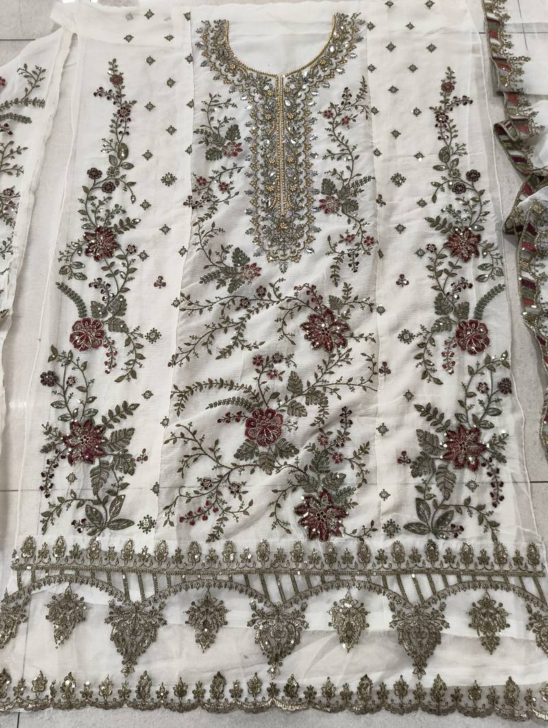 WHITE CHIFFON SALWAR SUIT COLLECTION SEMI STTICHED MATERIAL