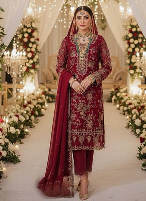 MAROON CHIFFON SALWAR SUIT COLLECTION SEMI STTICHED MATERIAL 1