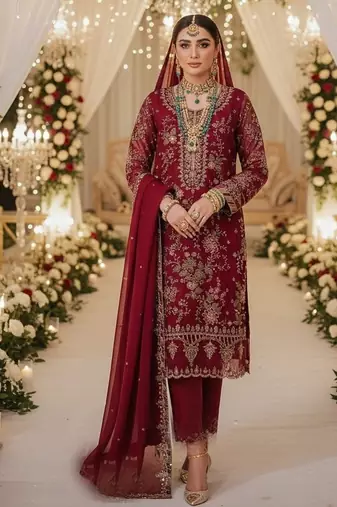 MAROON CHIFFON SALWAR SUIT COLLECTION SEMI STTICHED MATERIAL