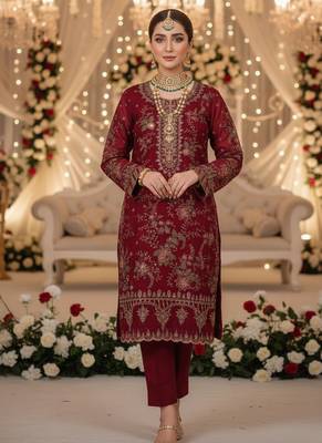 MAROON CHIFFON SALWAR SUIT COLLECTION SEMI STTICHED MATERIAL 2