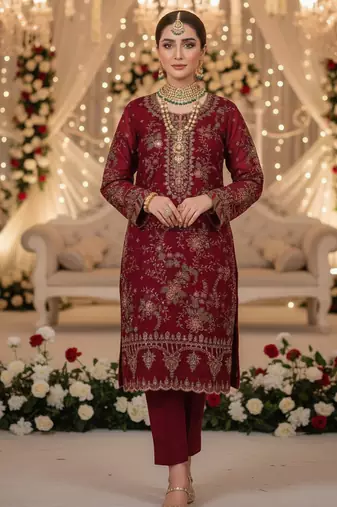 MAROON CHIFFON SALWAR SUIT COLLECTION SEMI STTICHED MATERIAL