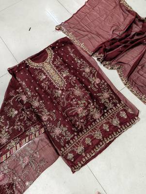 MAROON CHIFFON SALWAR SUIT COLLECTION SEMI STTICHED MATERIAL 3