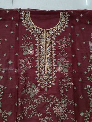 MAROON CHIFFON SALWAR SUIT COLLECTION SEMI STTICHED MATERIAL 4