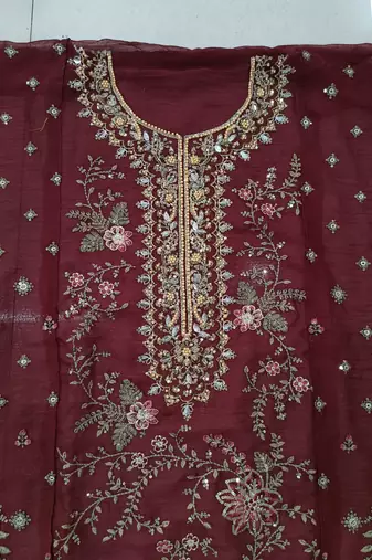 MAROON CHIFFON SALWAR SUIT COLLECTION SEMI STTICHED MATERIAL