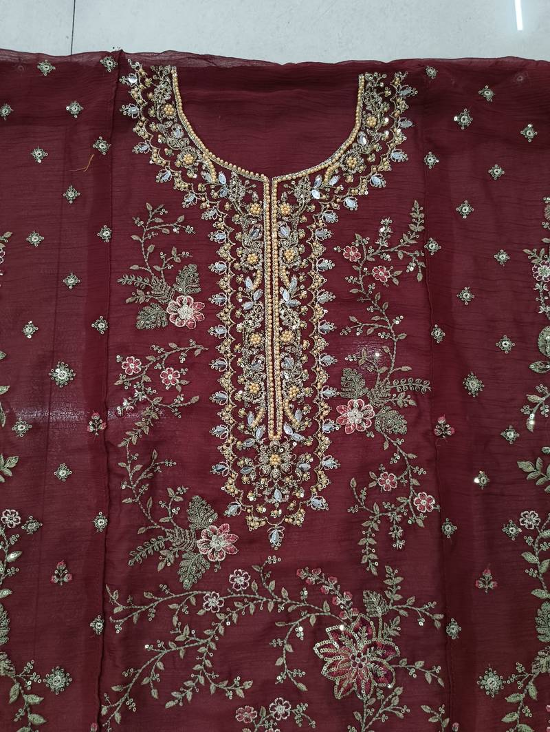 MAROON CHIFFON SALWAR SUIT COLLECTION SEMI STTICHED MATERIAL